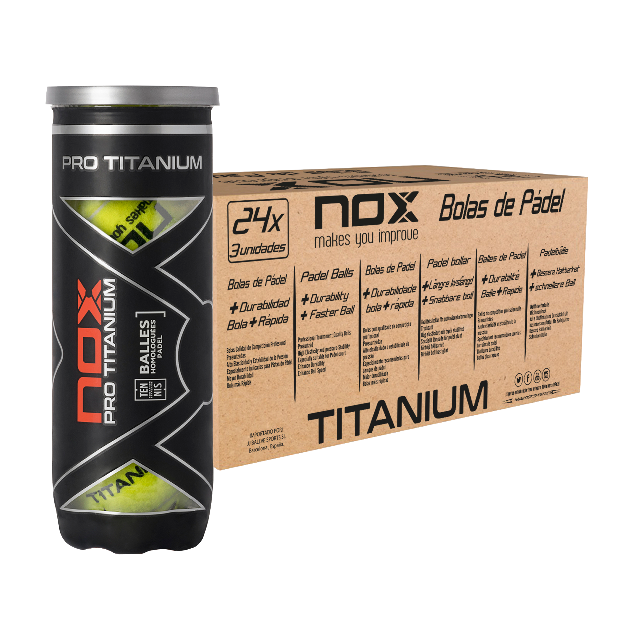 NOX Padel Box of 24 containers of 3 Balls PRO TITANIUM